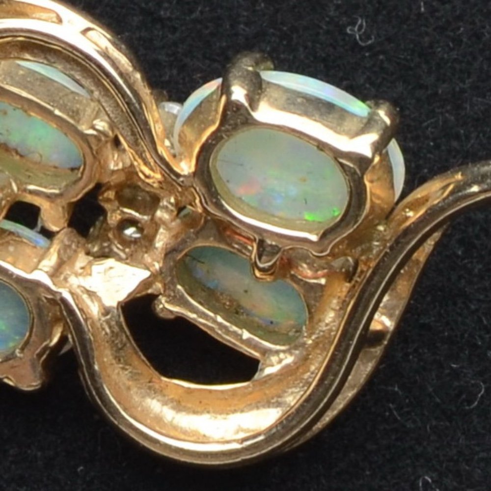10K Gold set Opal pendant with Diamond* chips - vintage - Picture 5 of 6